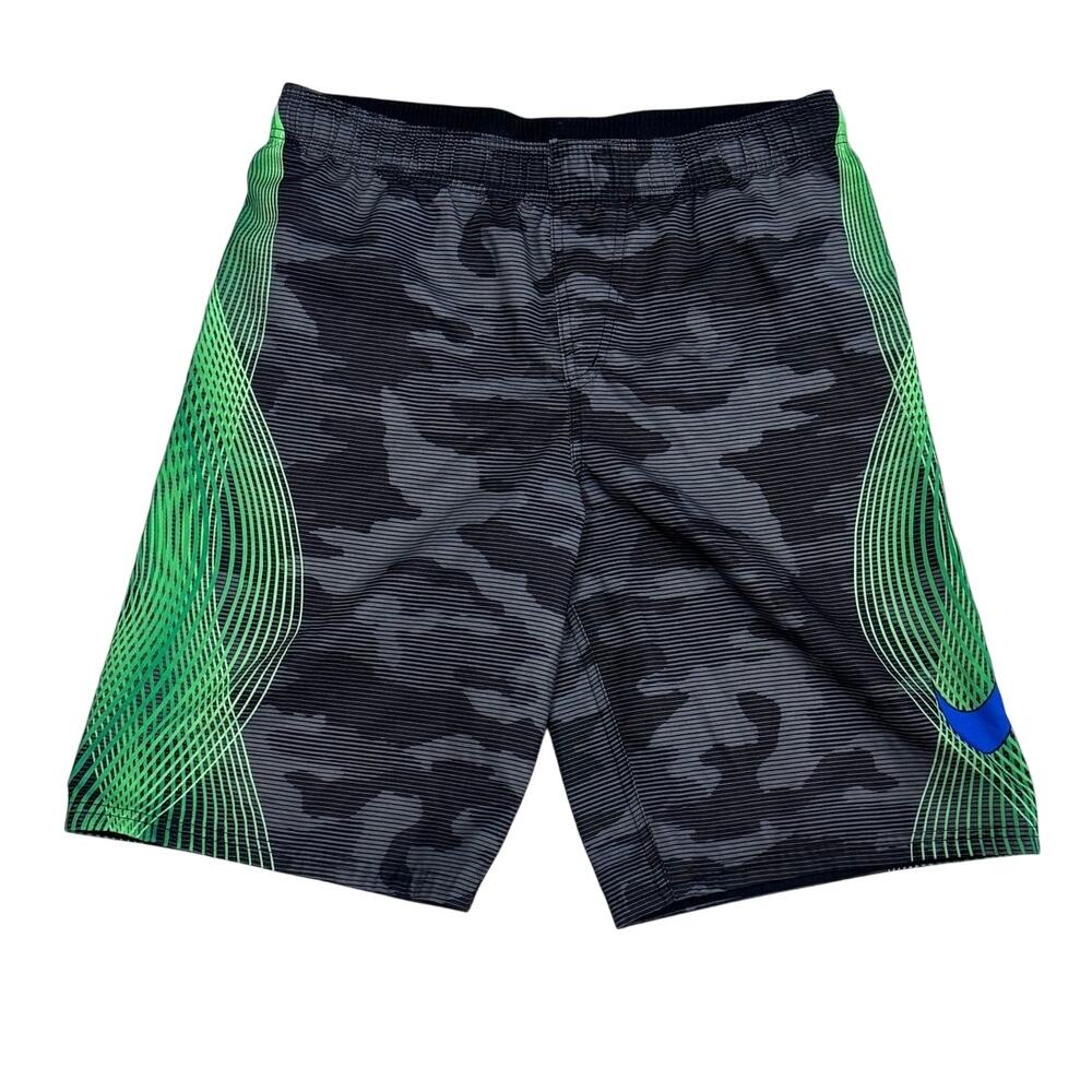 Nike Boys XL Camo Athletic Shorts Gray Green Blue Swoosh